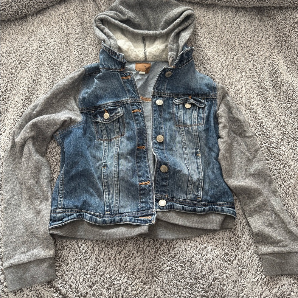 American Eagle 2014 Denim and Gray Hooded Jacket